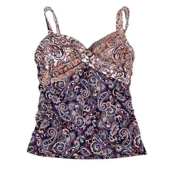 Lands End V-Neck Wrap Underwire Tankini Swimsuit Top Size 6 Adjustable Straps Ch - Picture 3 of 11